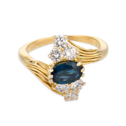 Vintage sapphire diamond 18k yellow gold ring