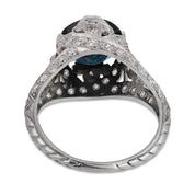Art Deco GIA 2.60 carat no heat sapphire diamond platinum filigree ring