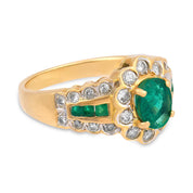 Vintage emerald diamond 18k yellow gold cluster ring