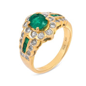 Vintage emerald diamond 18k yellow gold cluster ring