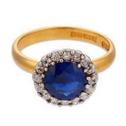 Edwardian English GIA 2.45 carat no heat sapphire diamond 22k yellow gold ring