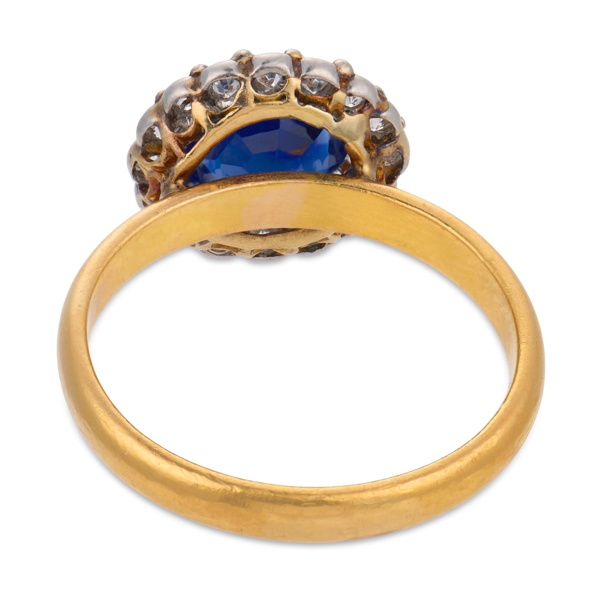 Edwardian English GIA 2.45 carat no heat sapphire diamond 22k yellow gold ring