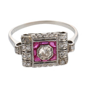 Art Deco style diamond ruby platinum ring