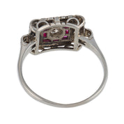Art Deco style diamond ruby platinum ring