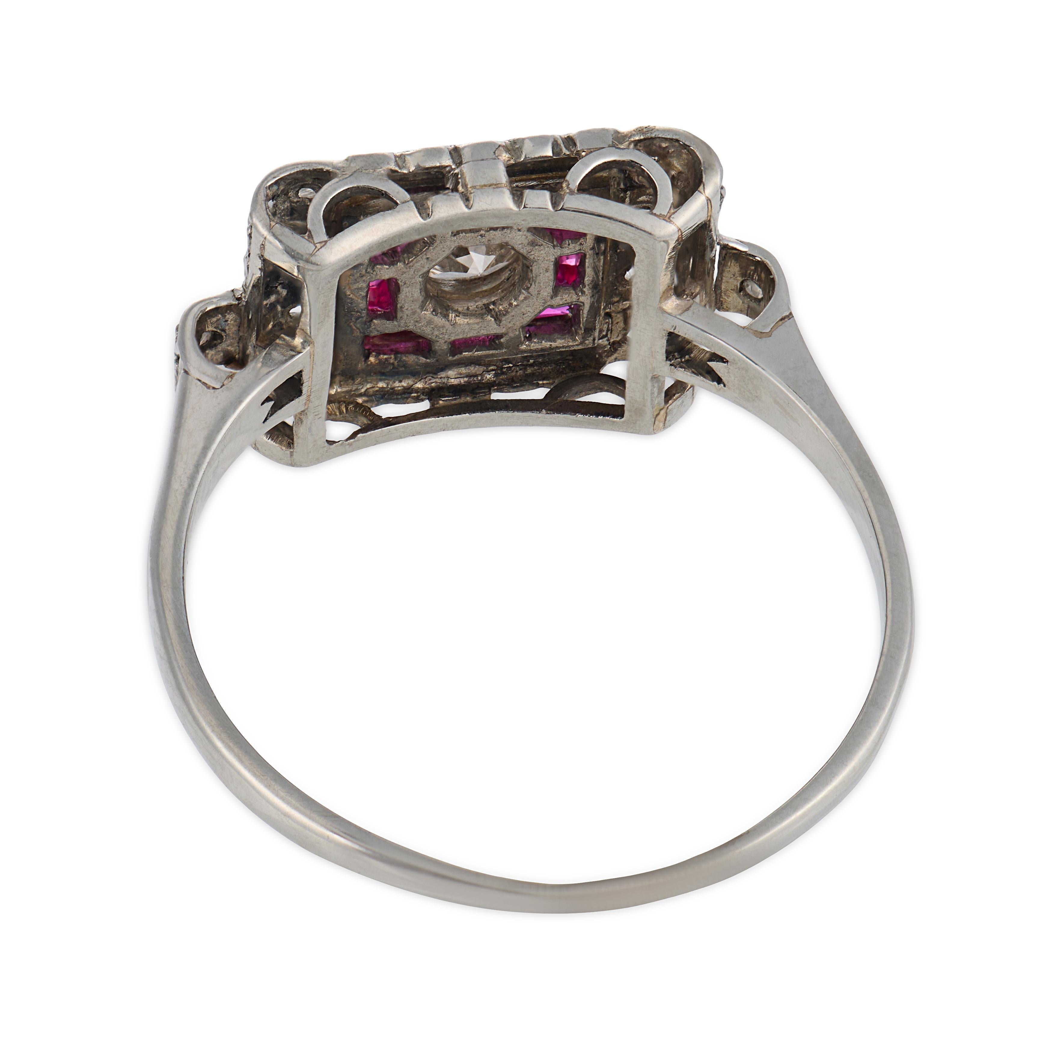Art Deco style diamond ruby platinum ring