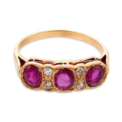 Victorian ruby diamond 18k yellow gold ring