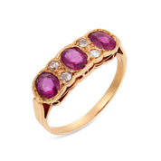 Victorian ruby diamond 18k yellow gold ring