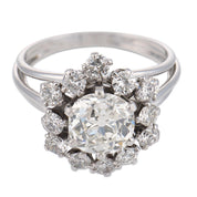 French Mid Century GIA 1.81 carat old mine diamond 18k white gold ring