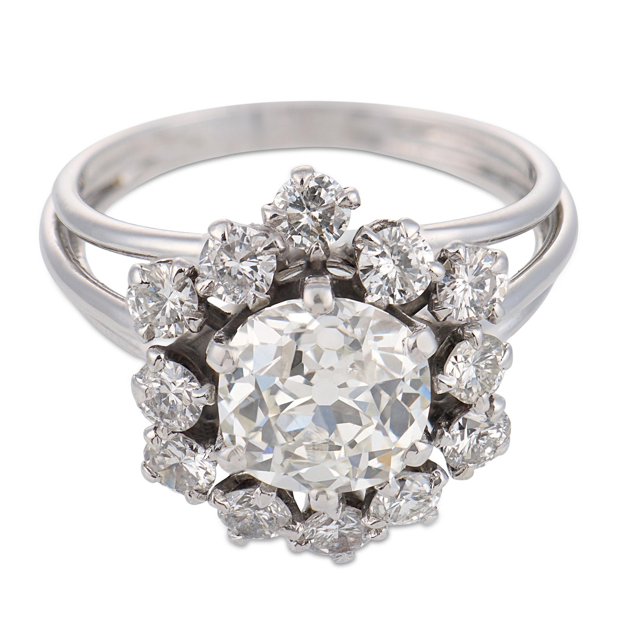 French Mid Century GIA 1.81 carat old mine diamond 18k white gold ring