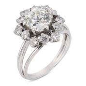 French Mid Century GIA 1.81 carat old mine diamond 18k white gold ring