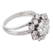 French Mid Century GIA 1.81 carat old mine diamond 18k white gold ring