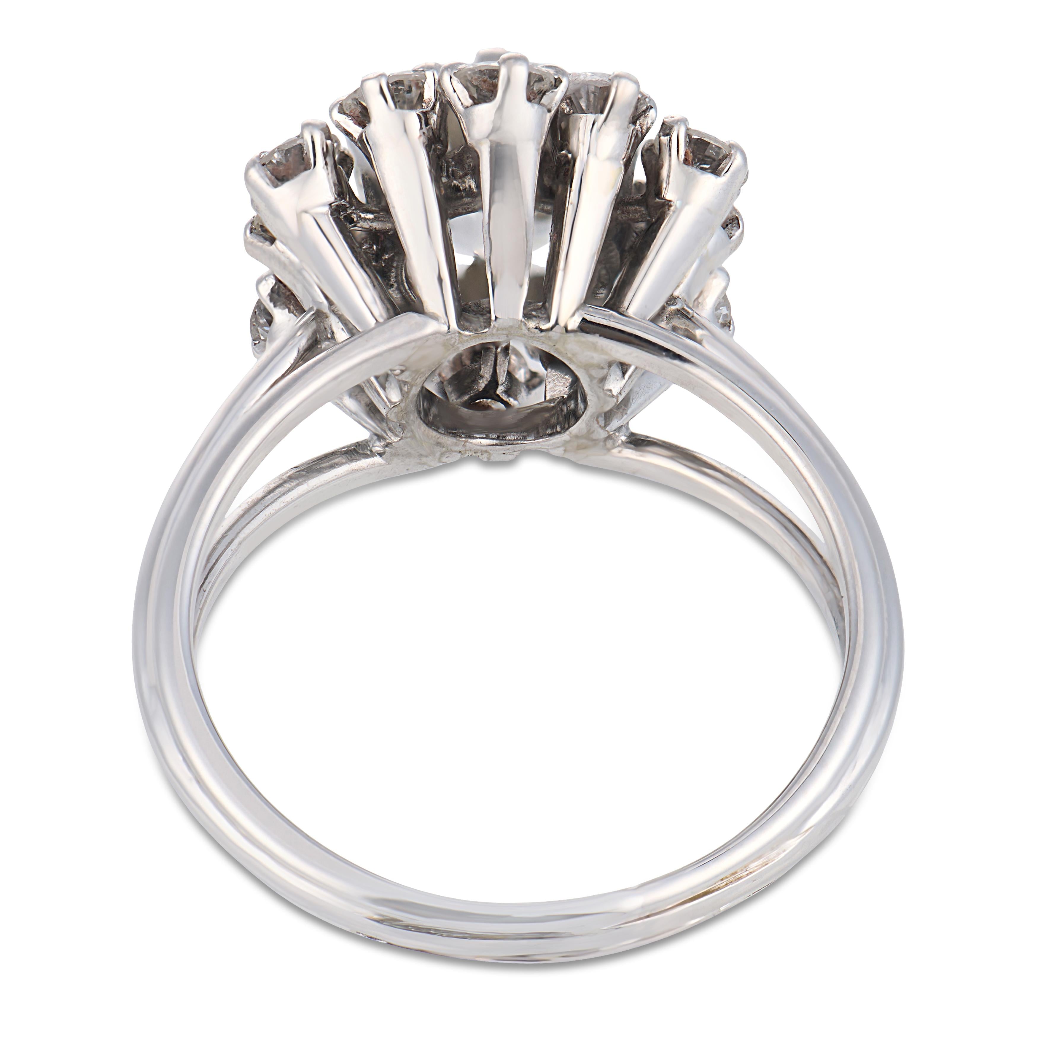 French Mid Century GIA 1.81 carat old mine diamond 18k white gold ring