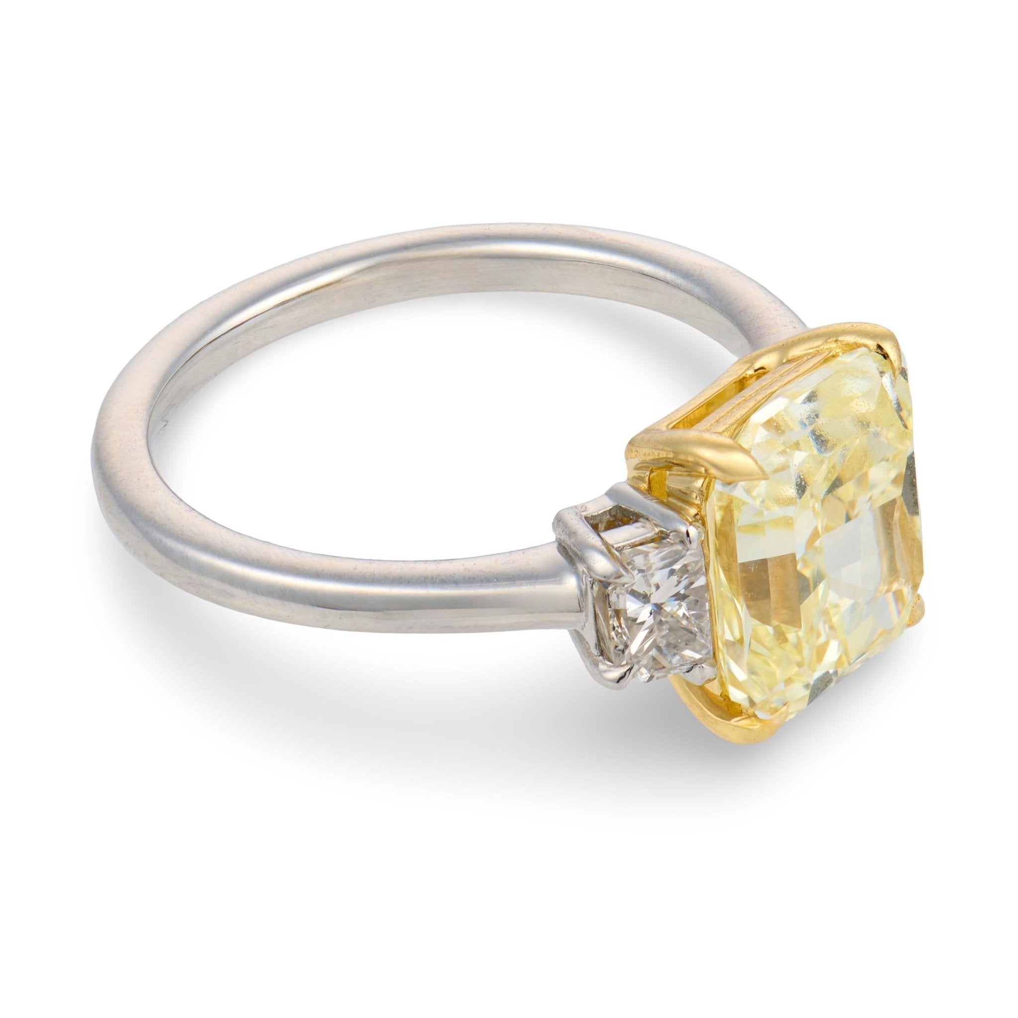 GIA 3.50 carat fancy yellow VVS1 diamond platinum engagement ring