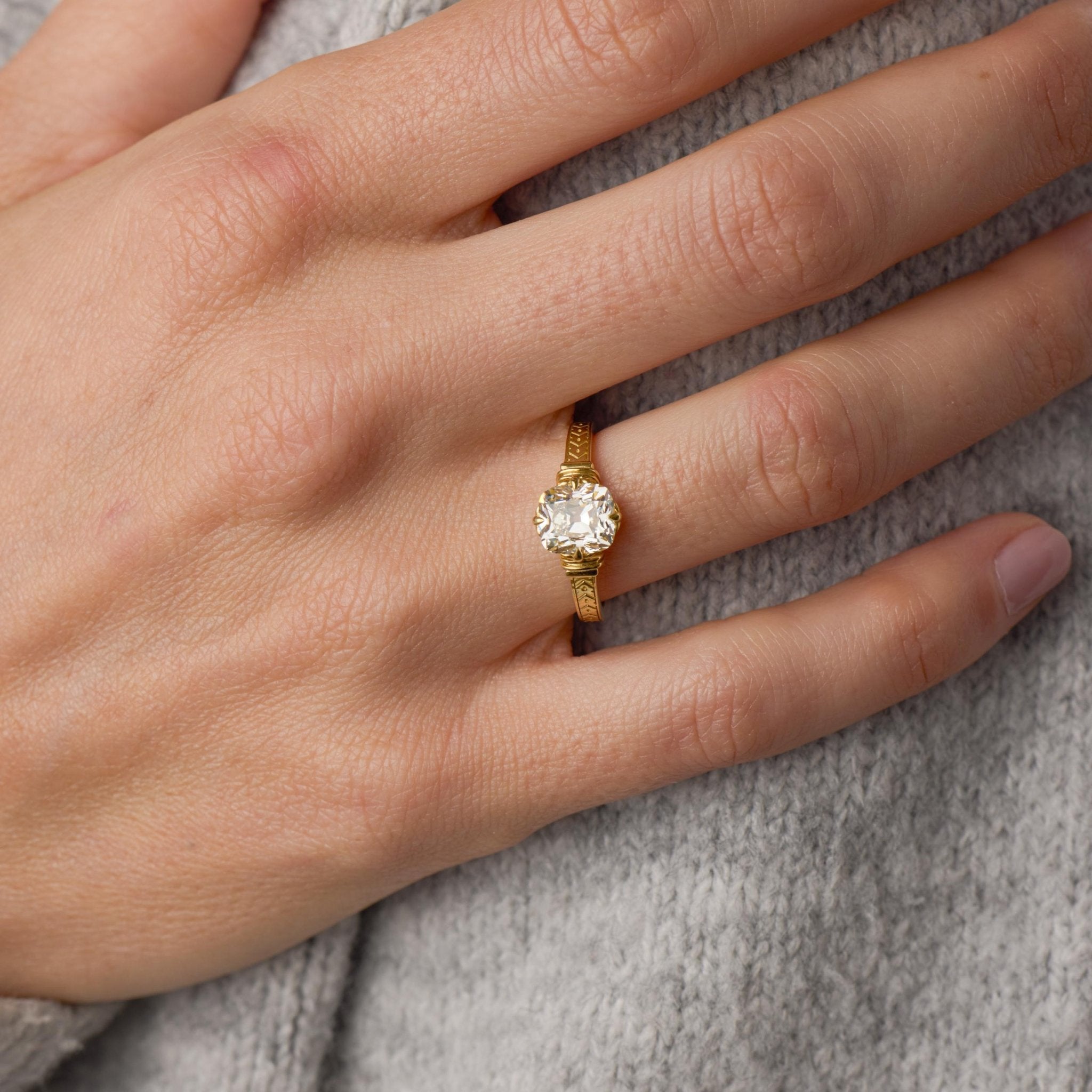 GIA 2.02 carat old mine cut diamond 18k yellow gold engagement ring