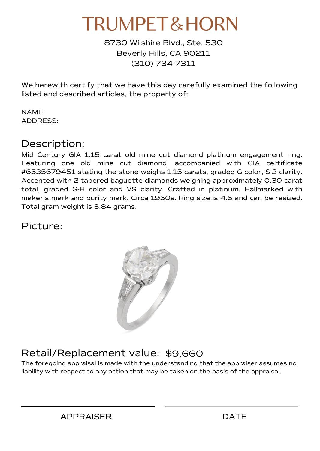 Appraisal Certificate