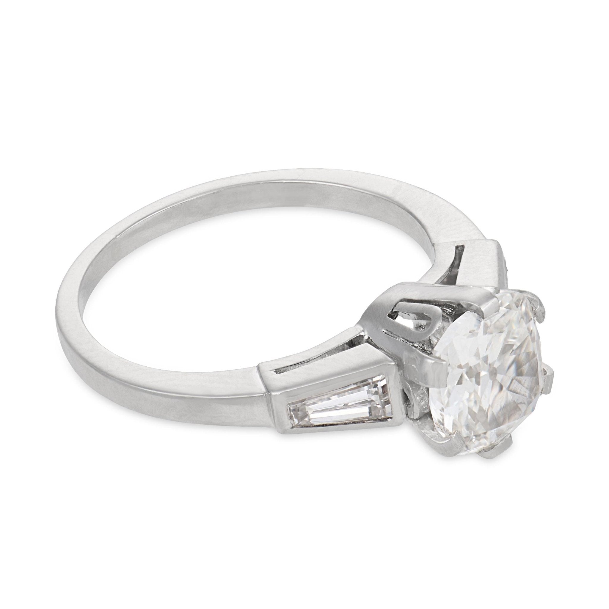 Mid Century GIA 1.15 carat old mine cut diamond platinum engagement ring