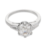 Mid Century GIA 1.15 carat old mine cut diamond platinum engagement ring