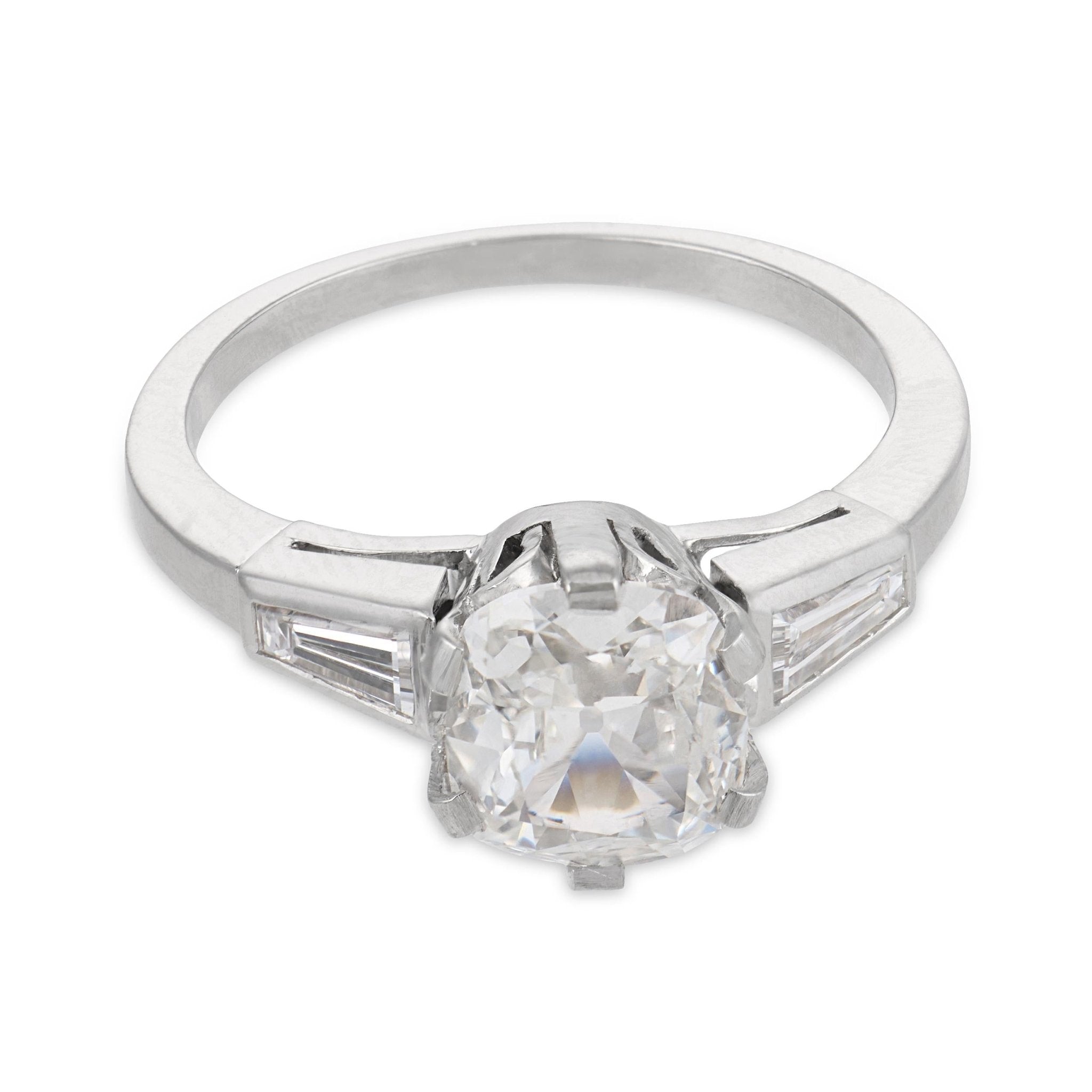 Mid Century GIA 1.15 carat old mine cut diamond platinum engagement ring