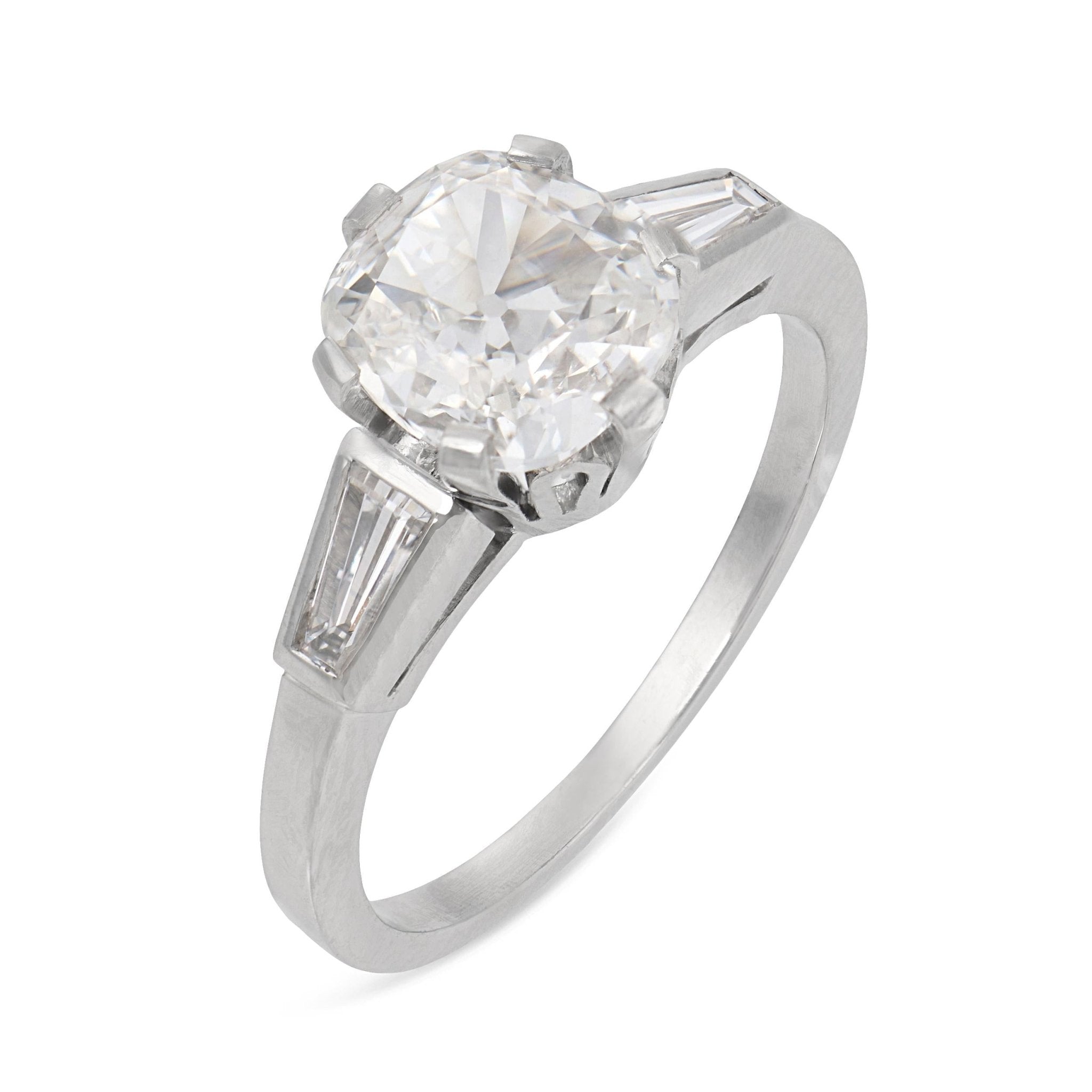 Mid Century GIA 1.15 carat old mine cut diamond platinum engagement ring