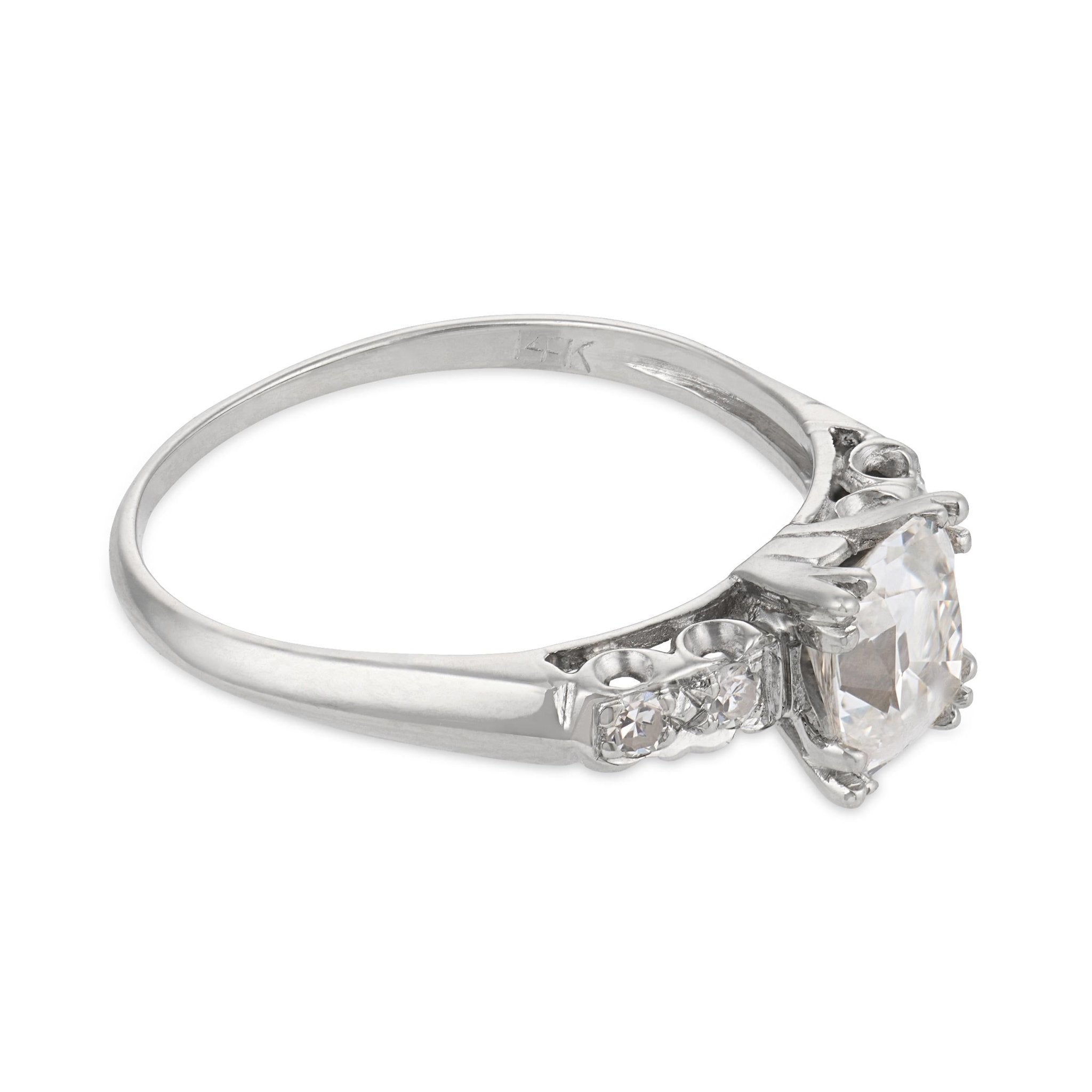 Retro GIA 1.25 carat old mine cut diamond 14k gold engagement ring