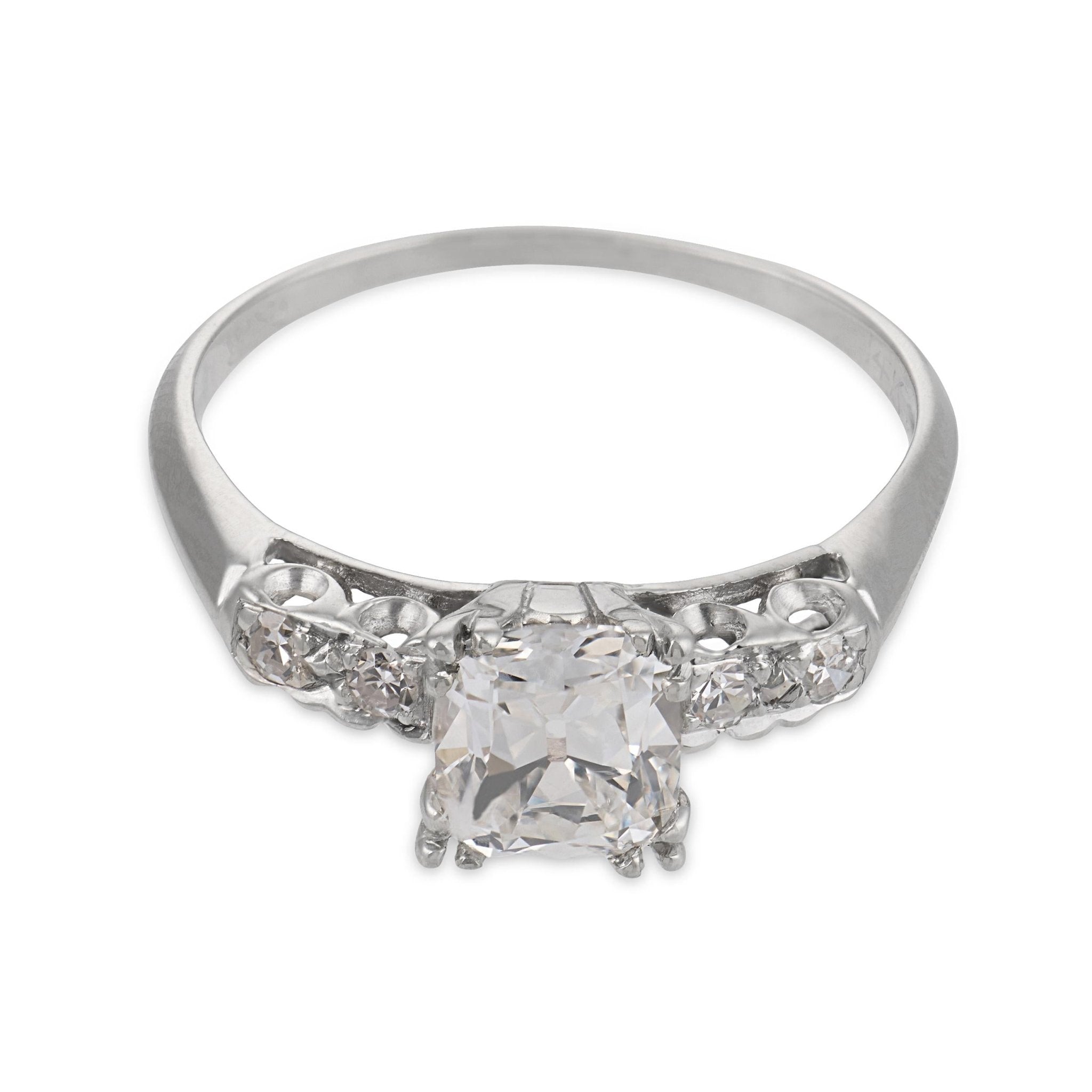Retro GIA 1.25 carat old mine cut diamond 14k gold engagement ring