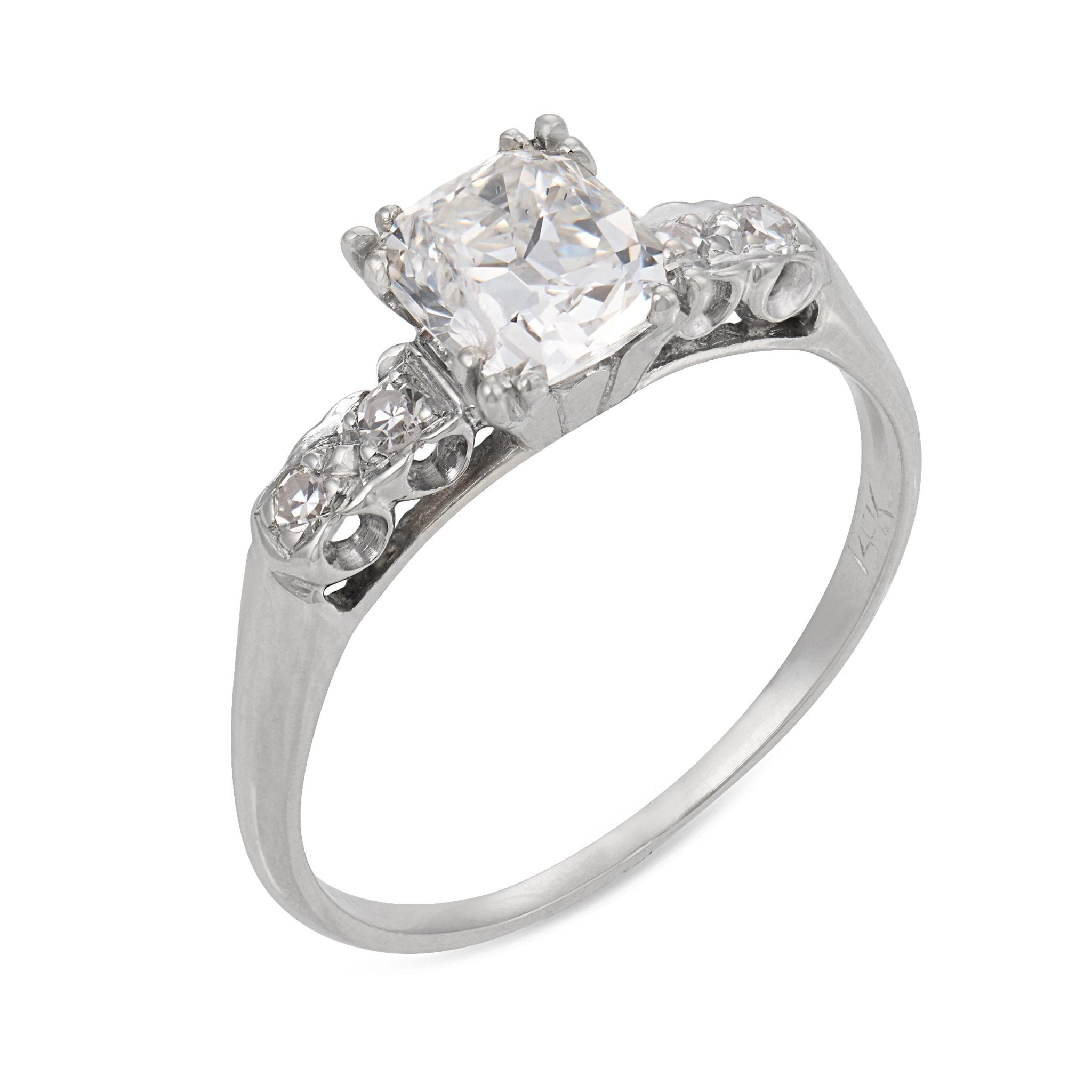 Retro GIA 1.25 carat old mine cut diamond 14k gold engagement ring