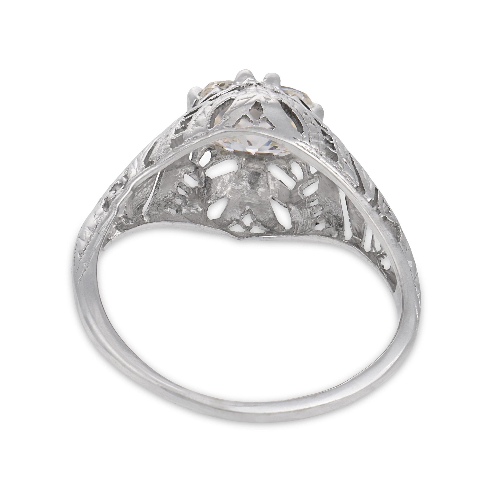 Art Deco GIA 0.91 carat east west old mine cut diamond 18k gold engagement ring