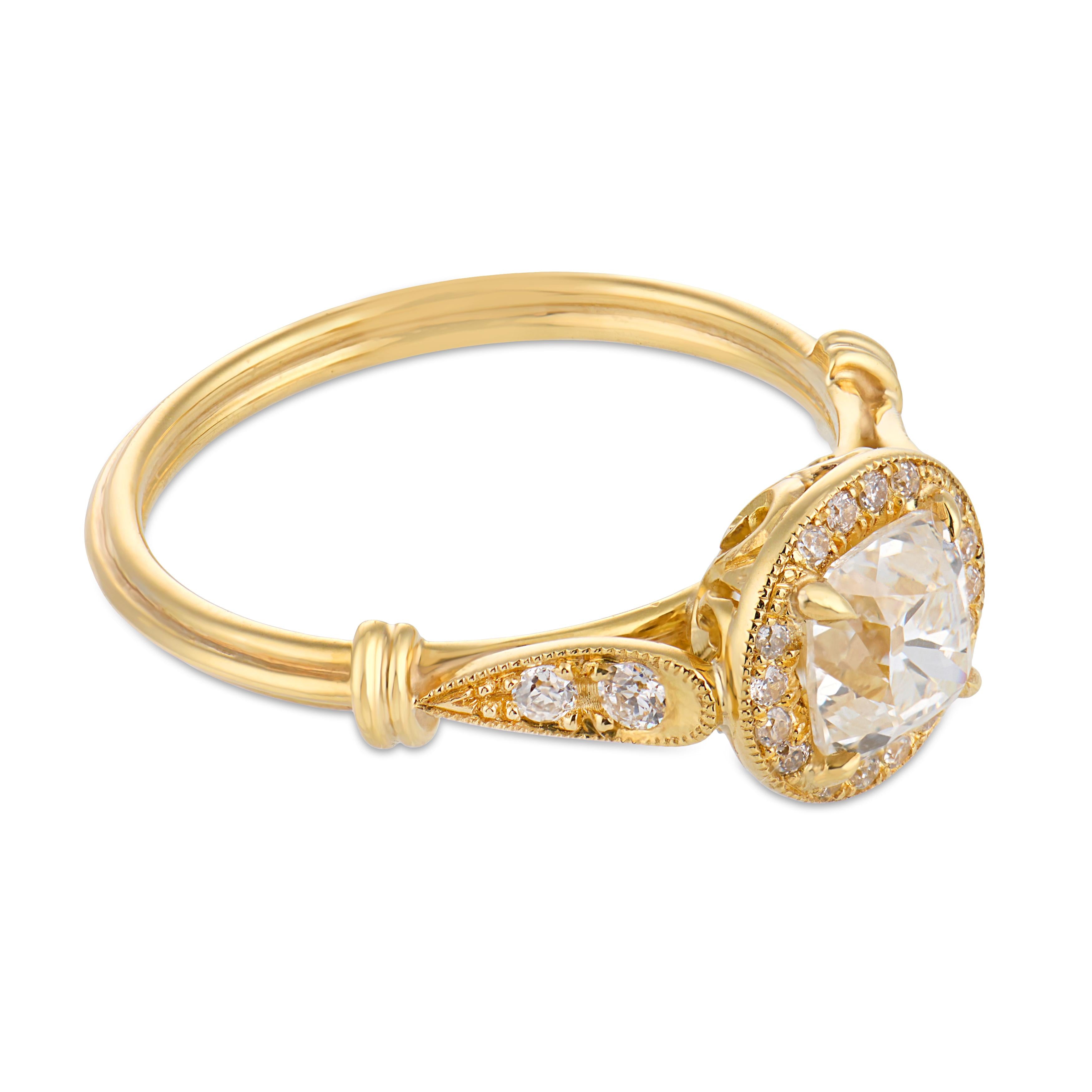 Vintage GIA diamond 18k yellow gold engagement ring
