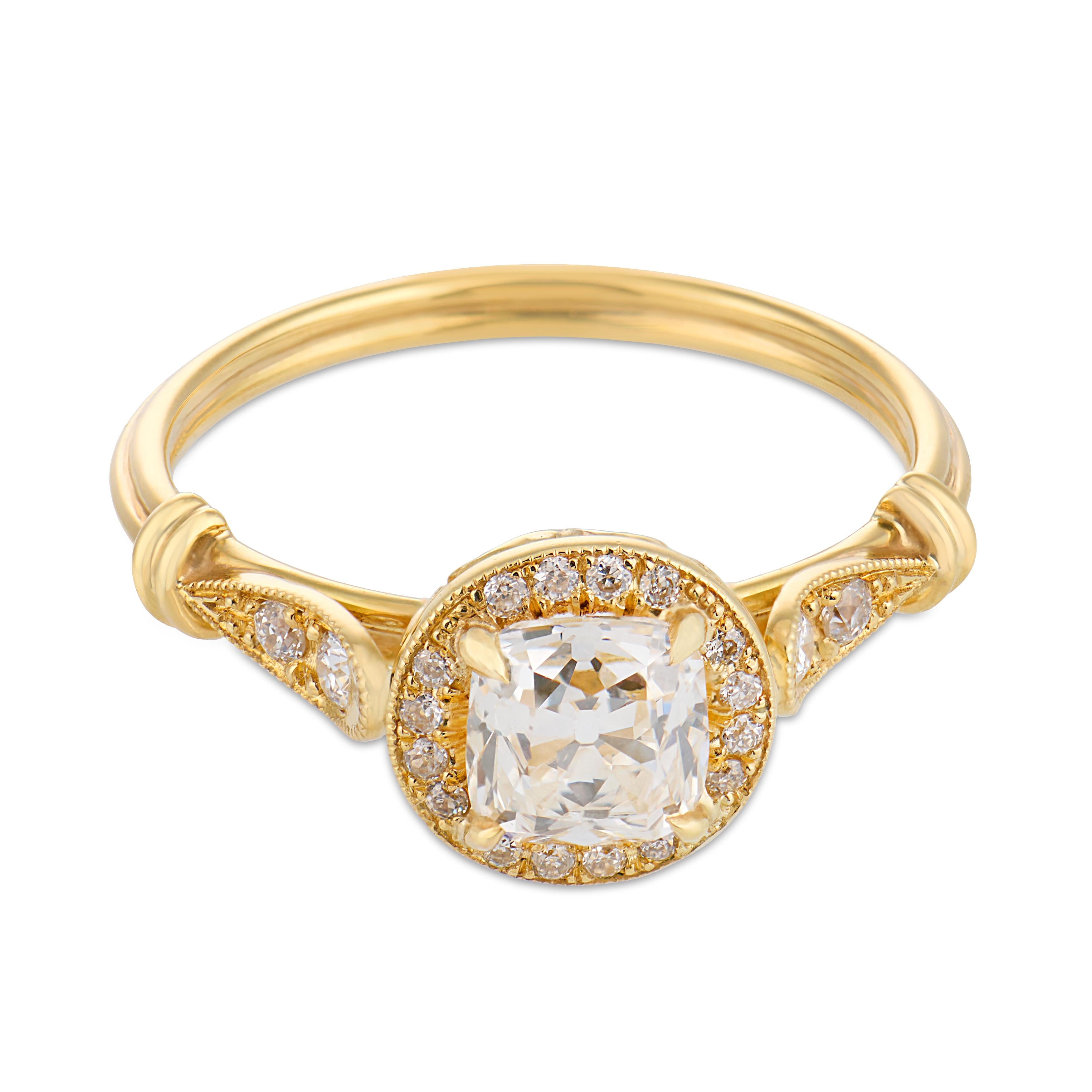 Vintage GIA diamond 18k yellow gold engagement ring