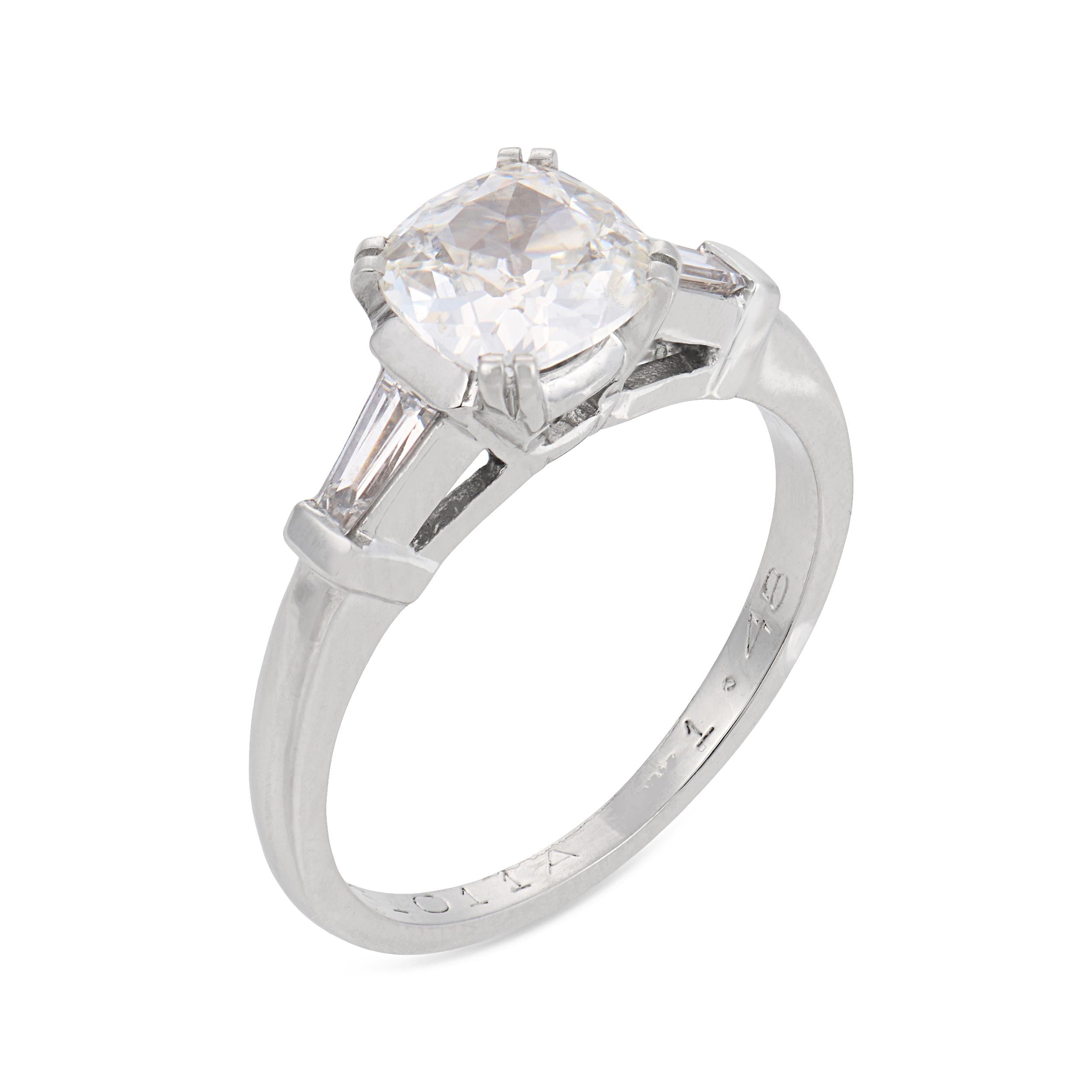 Mid Century GIA 1.02 carat old mine cut diamond platinum engagement ring