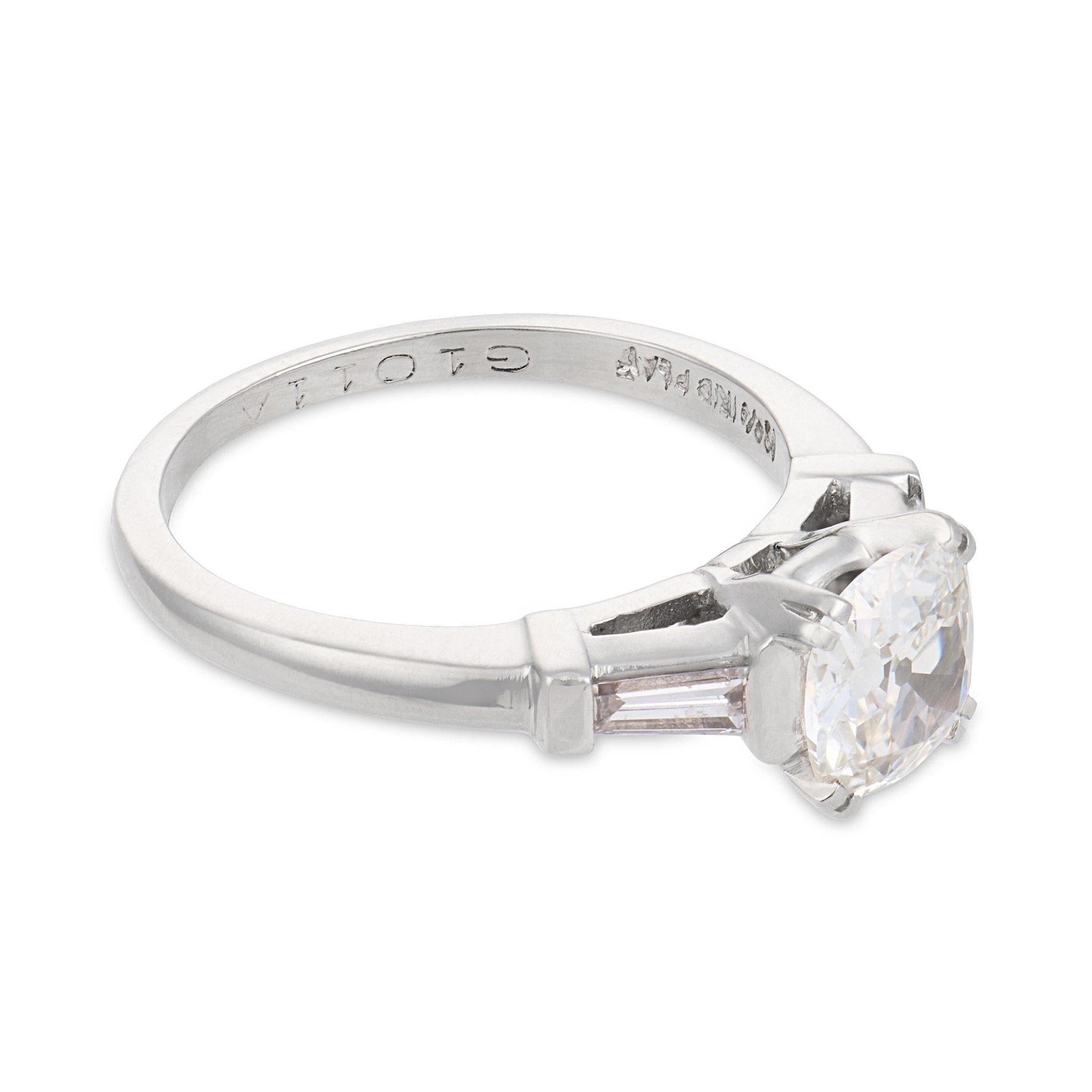 Mid Century GIA 1.02 carat old mine cut diamond platinum engagement ring