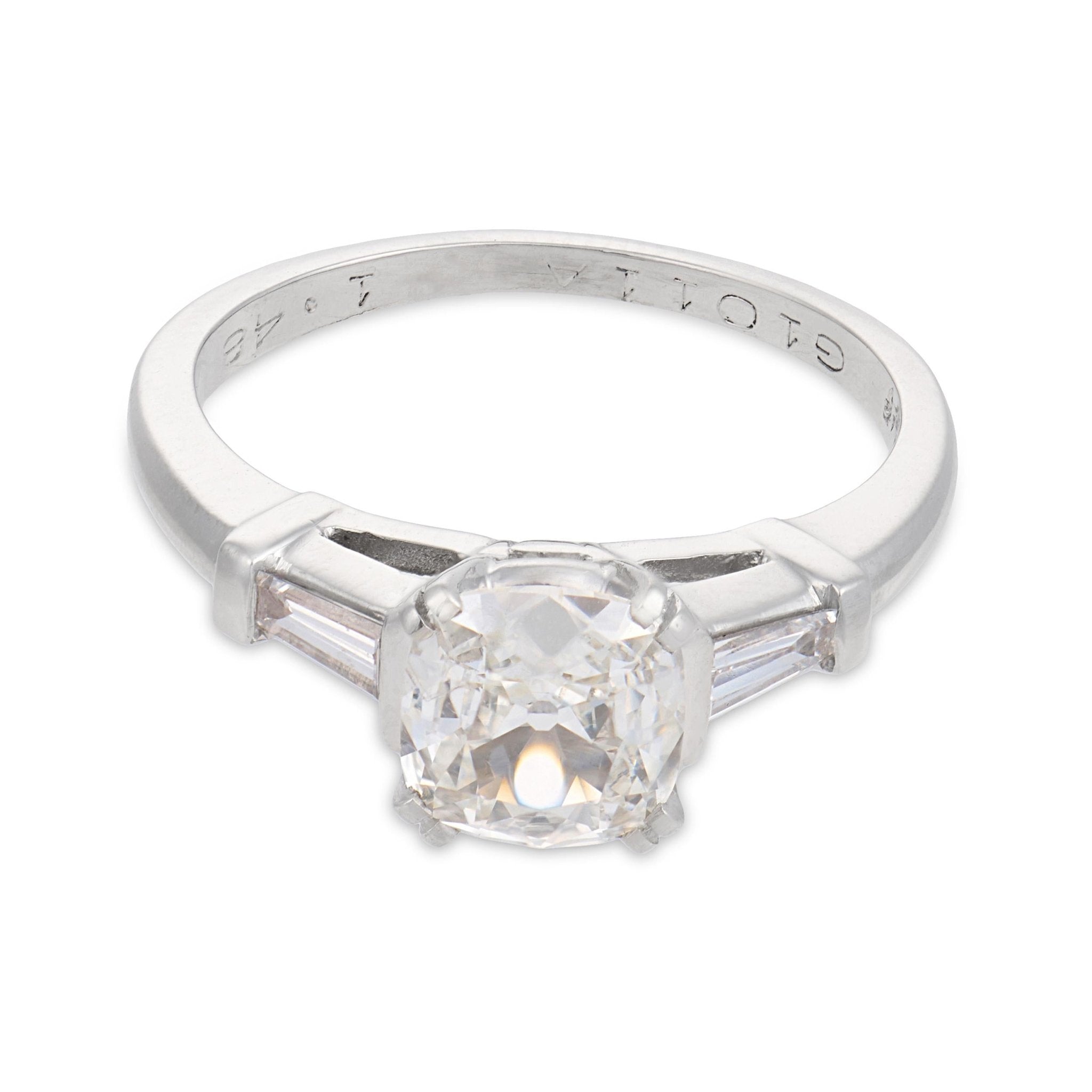 Mid Century GIA 1.02 carat old mine cut diamond platinum engagement ring
