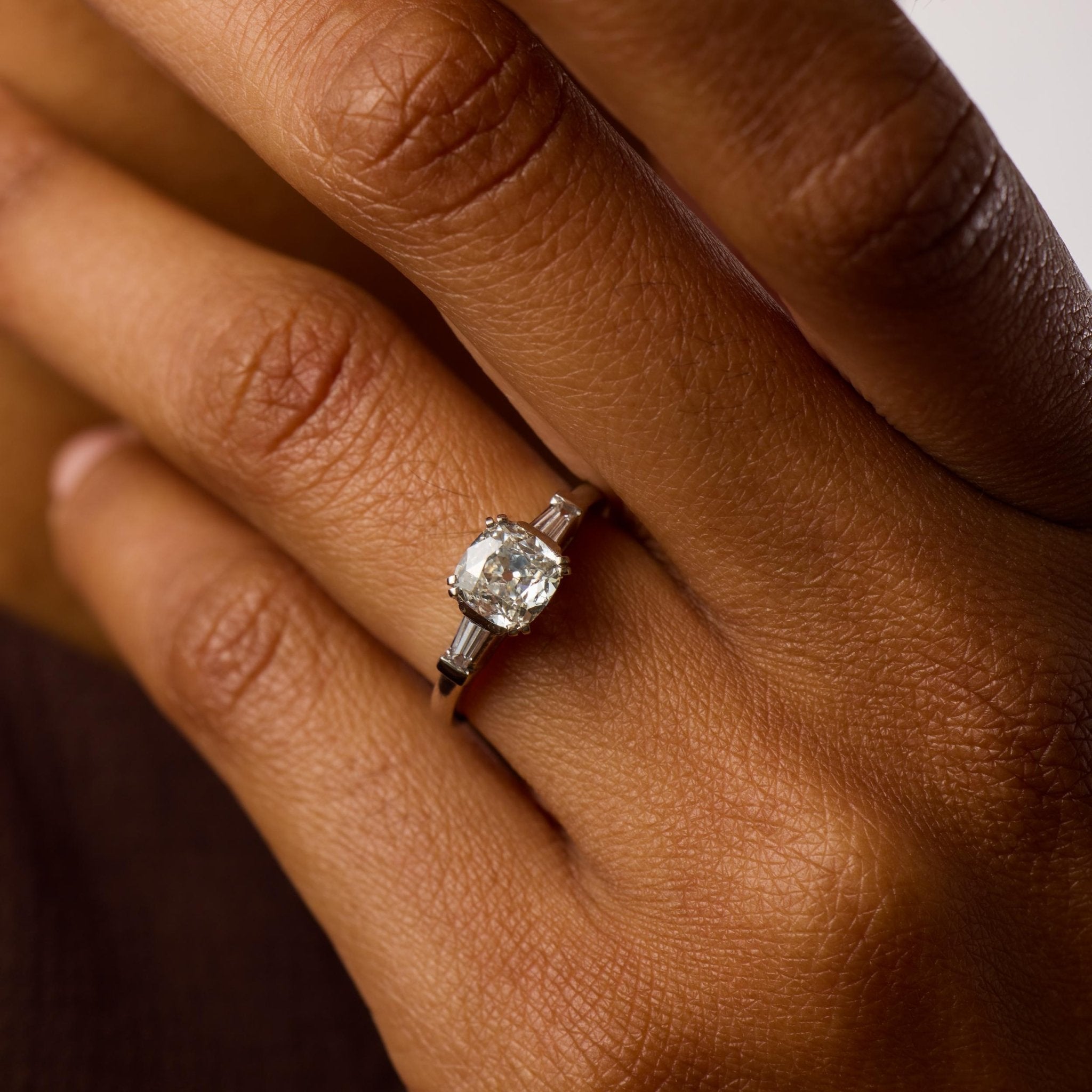 Mid Century GIA 1.02 carat old mine cut diamond platinum engagement ring