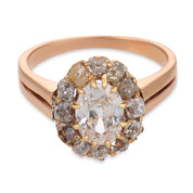 Victorian GIA 1.01 carat diamond 14k rose gold cluster engagement ring
