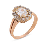 Victorian GIA 1.01 carat diamond 14k rose gold cluster engagement ring