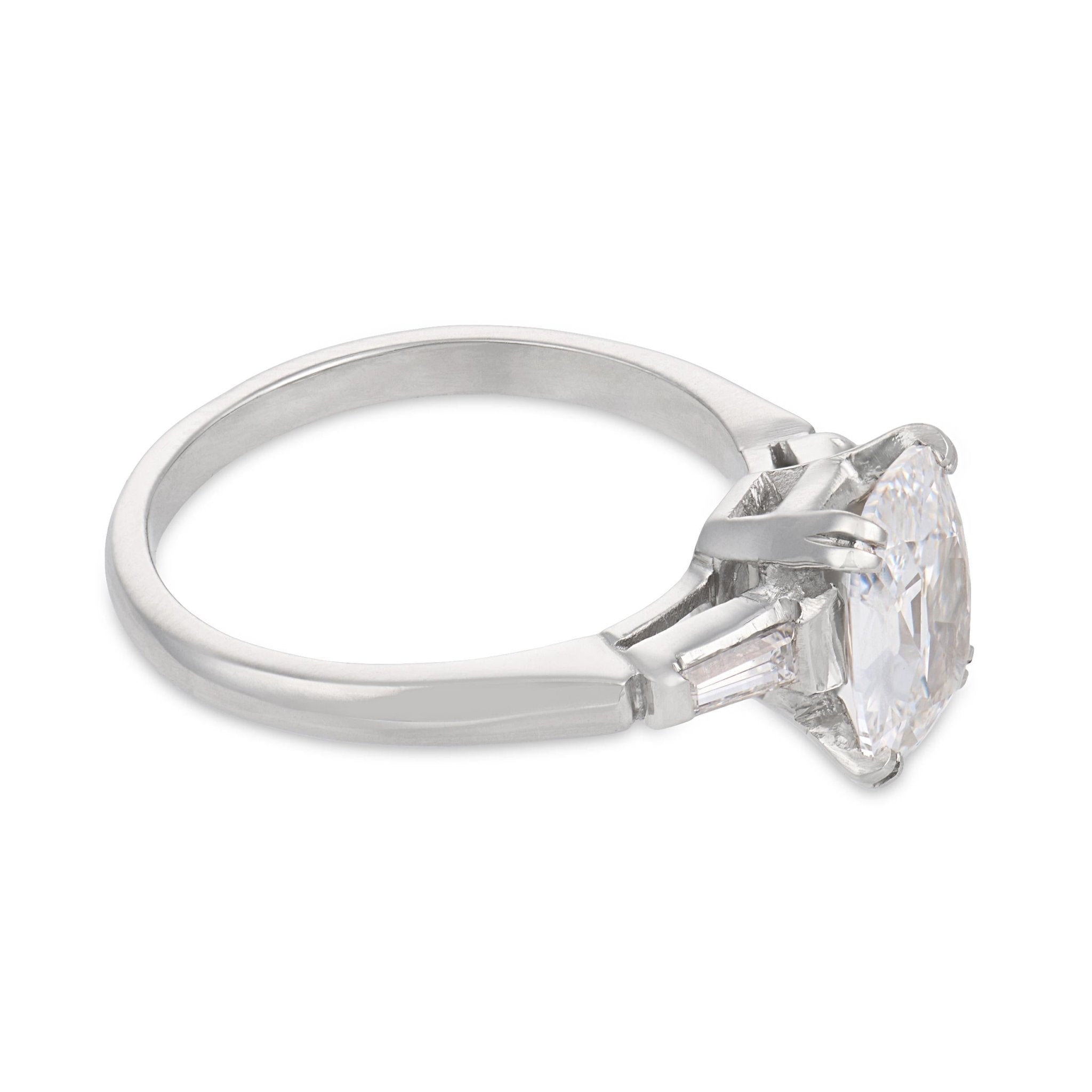 Mid Century GIA 1.53 carat old mine cut diamond platinum engagement ring