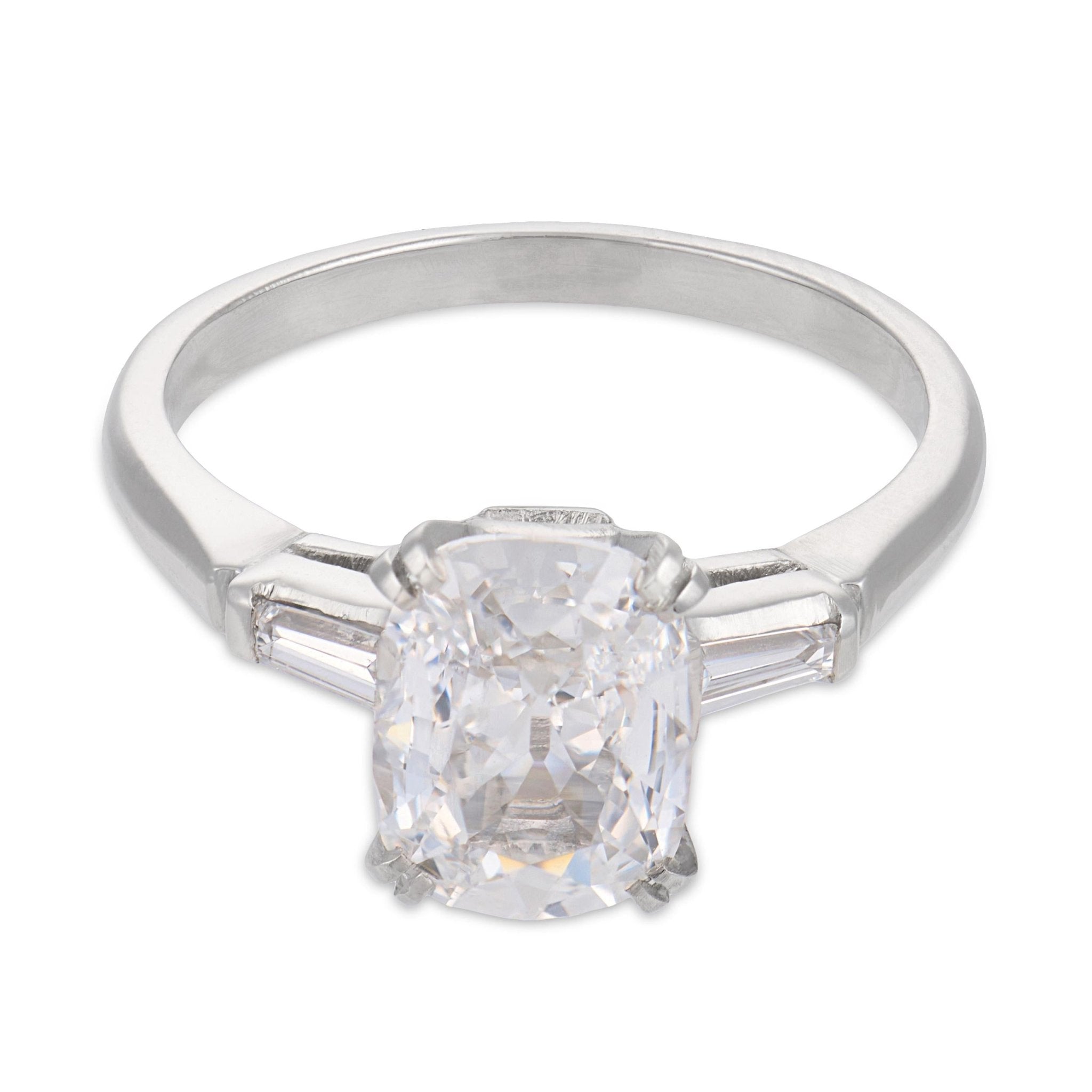 Mid Century GIA 1.53 carat old mine cut diamond platinum engagement ring