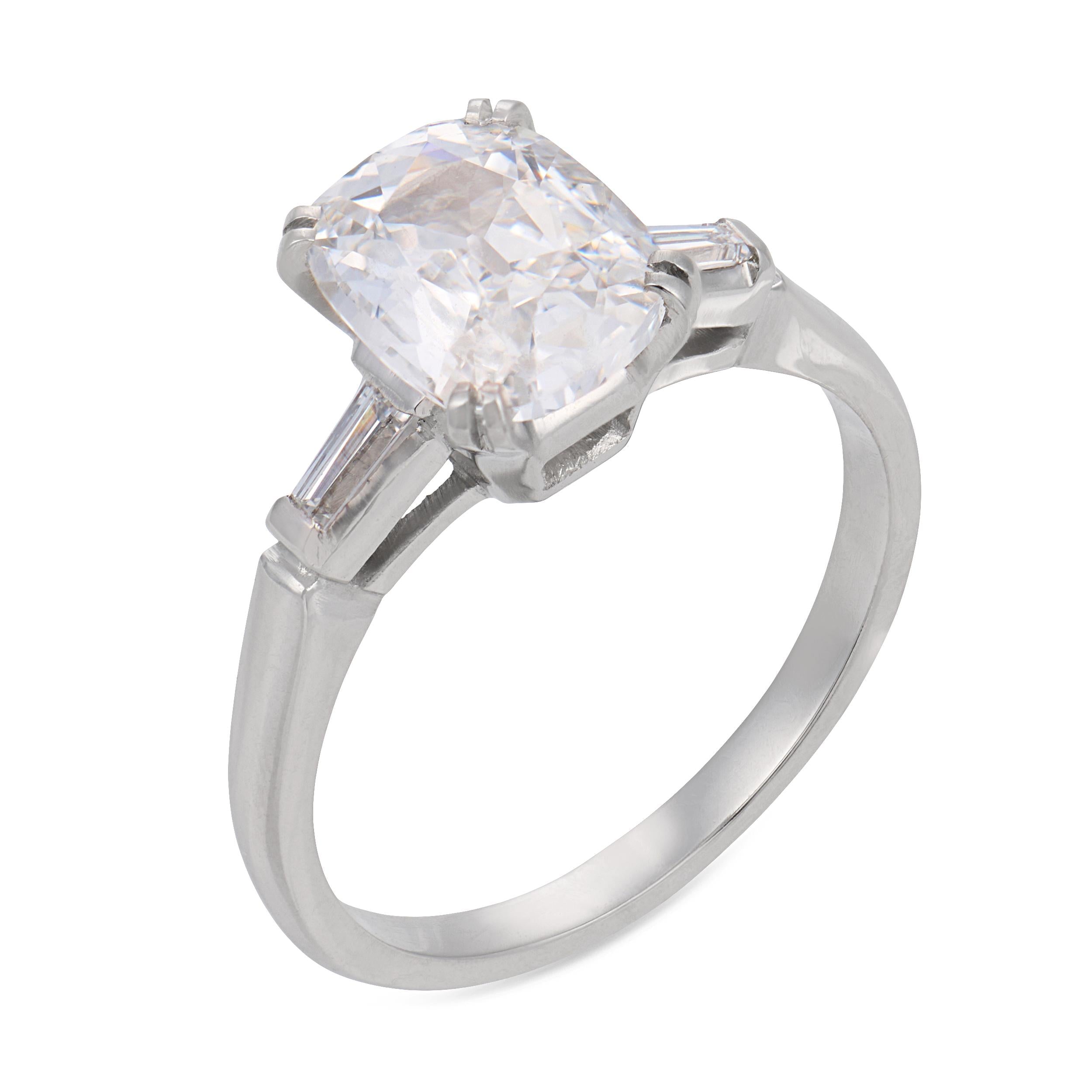 Mid Century GIA 1.53 carat old mine cut diamond platinum engagement ring