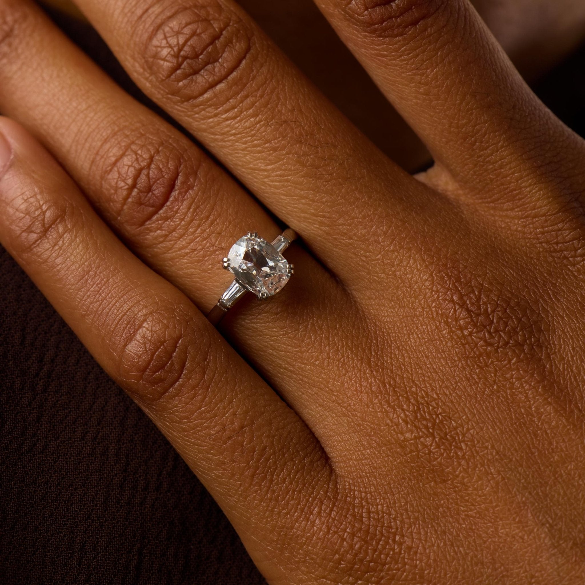 Mid Century GIA 1.53 carat old mine cut diamond platinum engagement ring