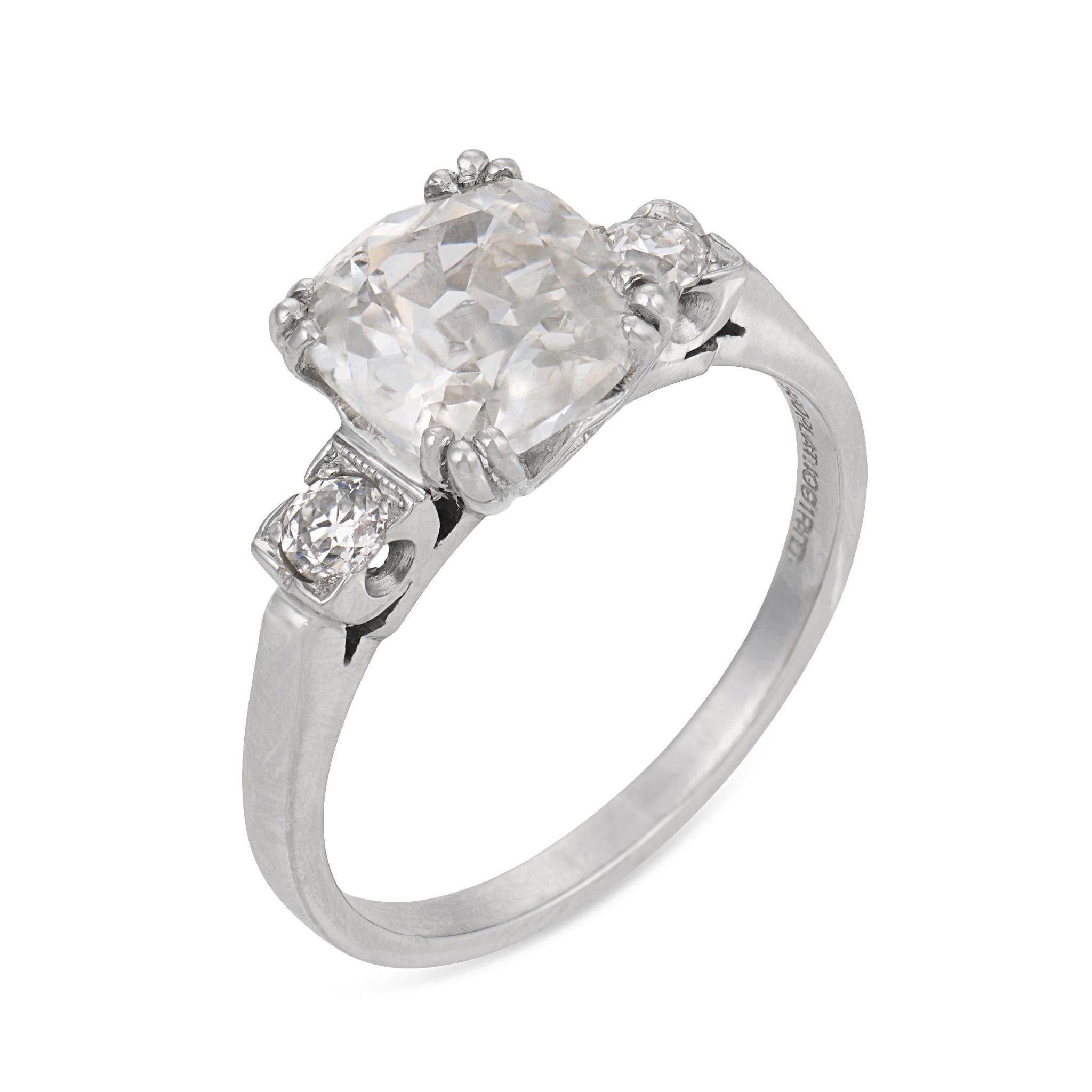Art Deco GIA 2.01 carat old mine cut diamond platinum engagement ring