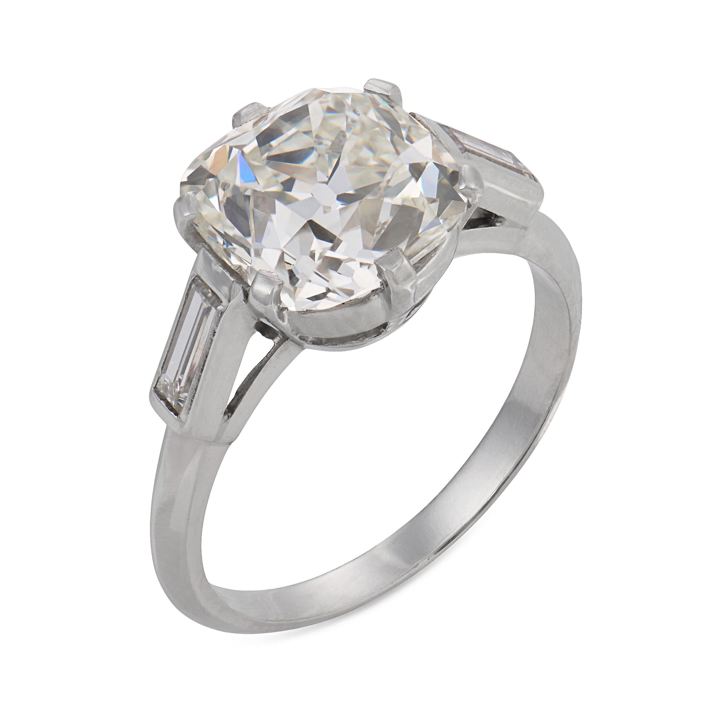 Art Deco GIA 3.32 carat old mine cut diamond platinum engagement