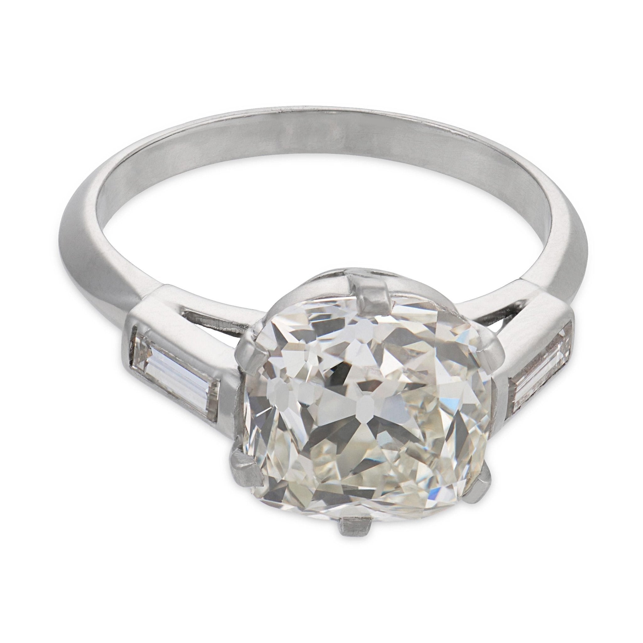Art Deco GIA 3.32 carat old mine cut diamond platinum engagement