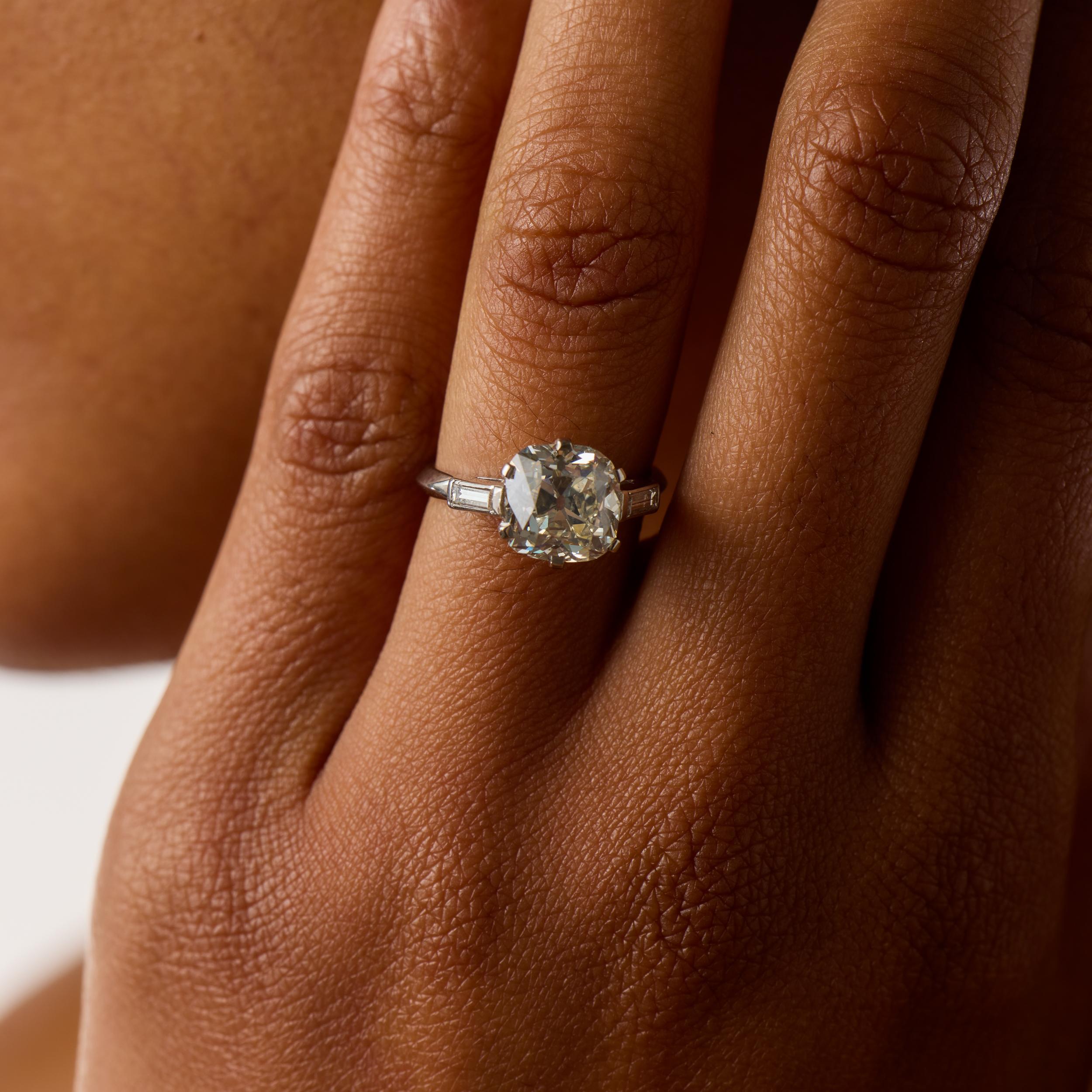 Art Deco GIA 3.32 carat old mine cut diamond platinum engagement