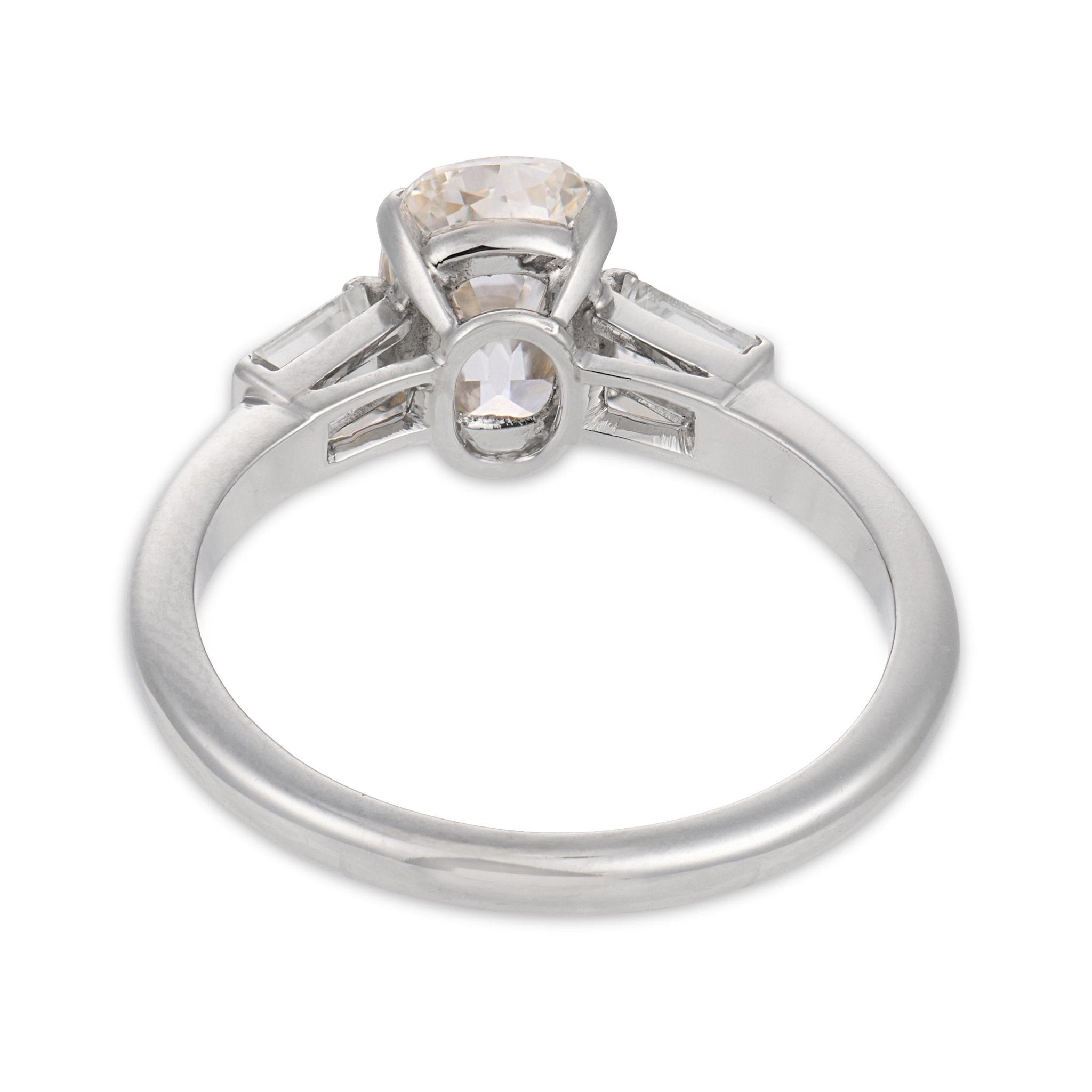 Mid Century GIA 1.52 carat old mine cut diamond platinum engagement ring