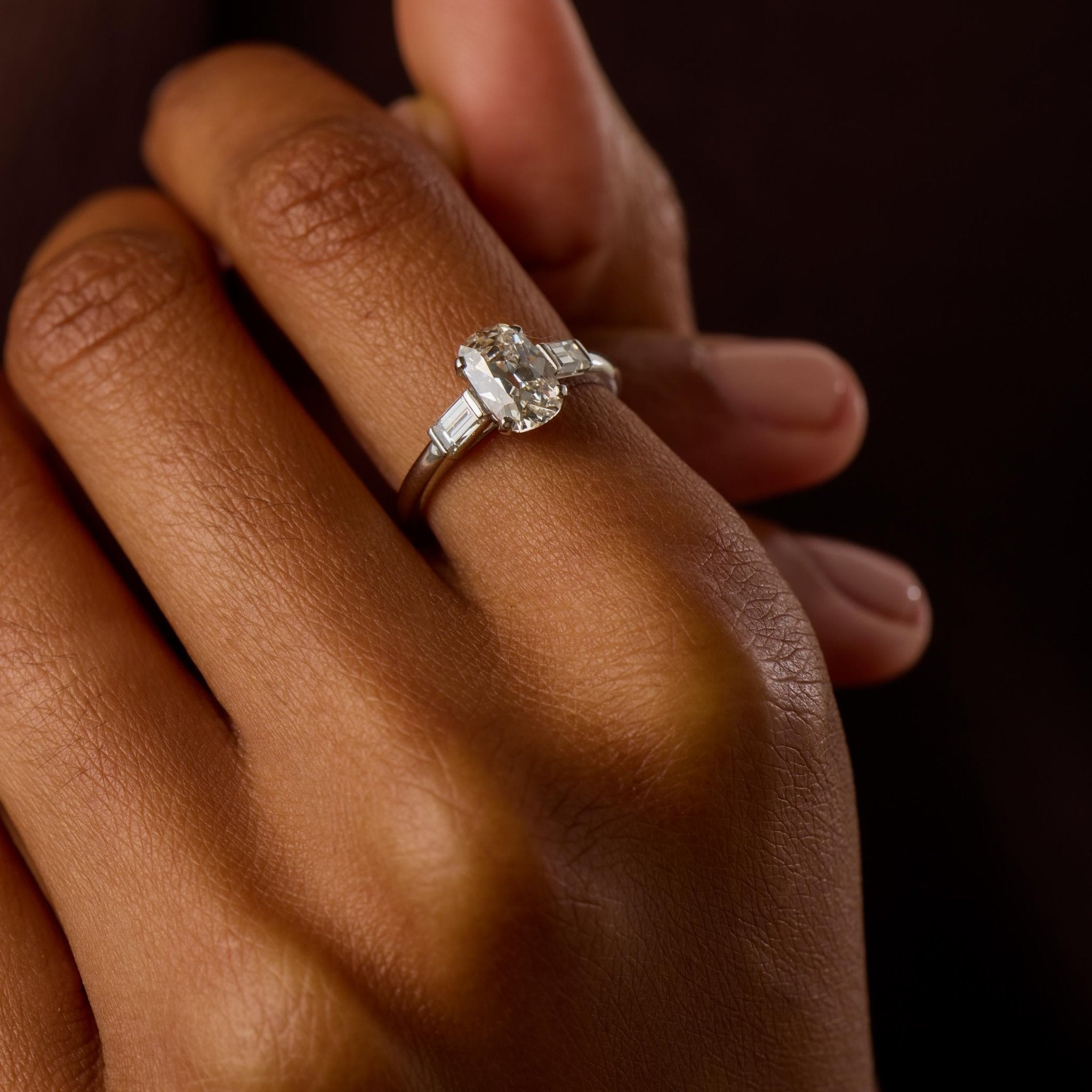Mid Century GIA 1.52 carat old mine cut diamond platinum engagement ring