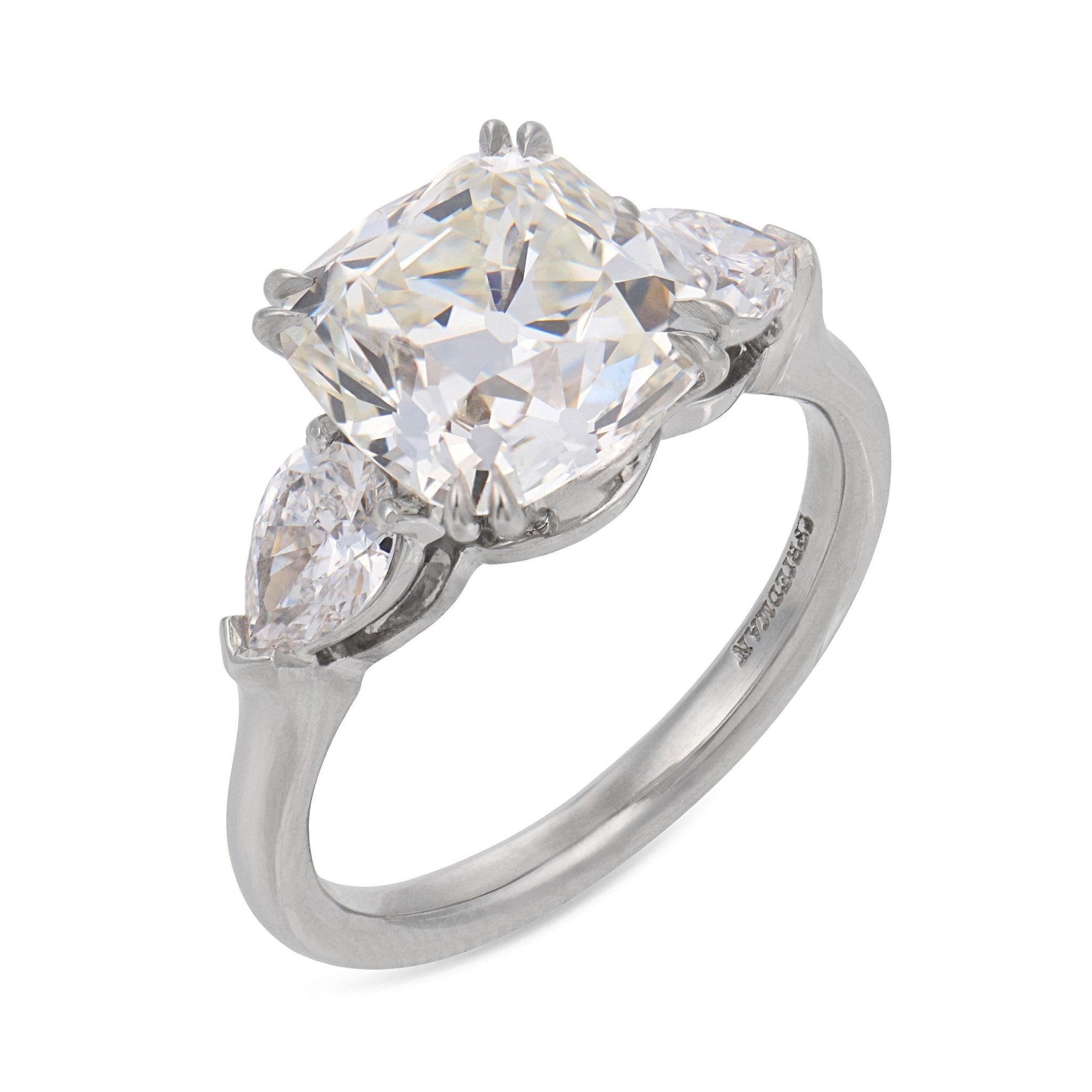 GIA 3.34 carat old mine cut diamond platinum engagement ring