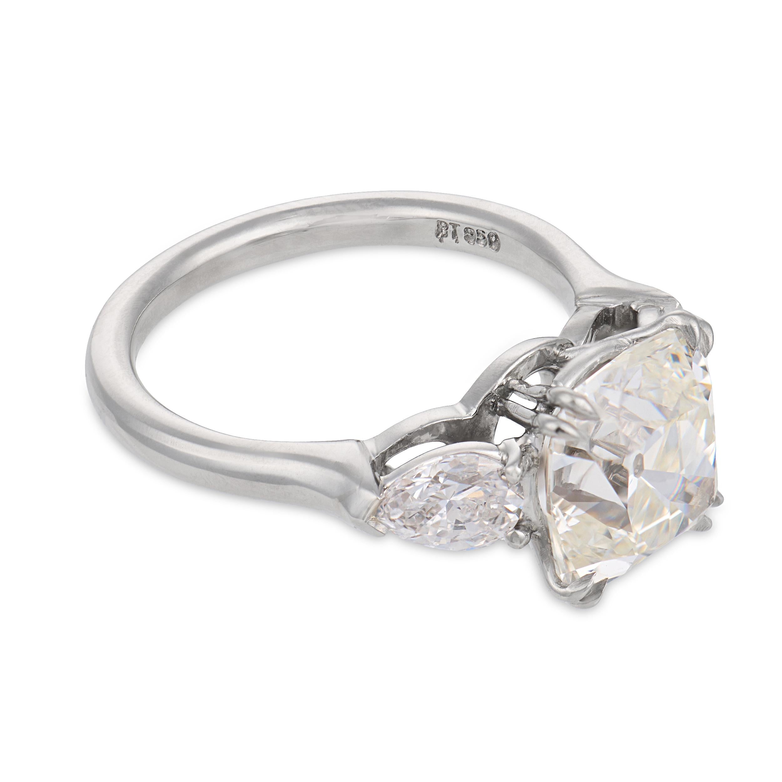 GIA 3.34 carat old mine cut diamond platinum engagement ring
