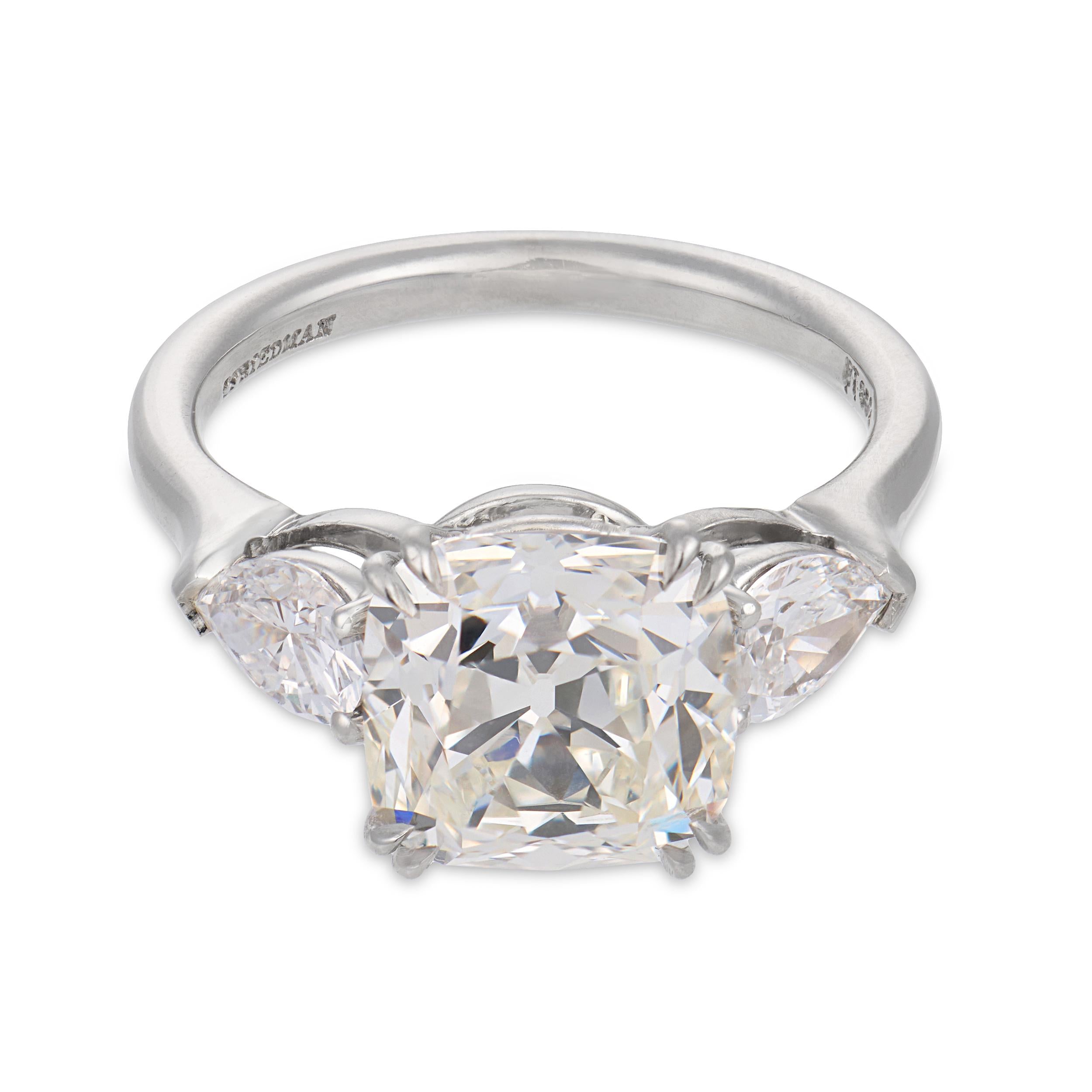GIA 3.34 carat old mine cut diamond platinum engagement ring