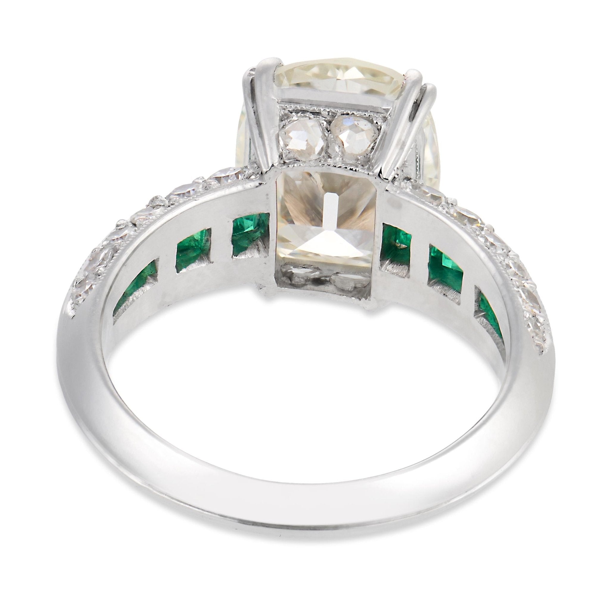 Vintage GIA 5.02 carat old mine cut diamond emerald platinum engagement ring