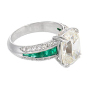 Vintage GIA 5.02 carat old mine cut diamond emerald platinum engagement ring